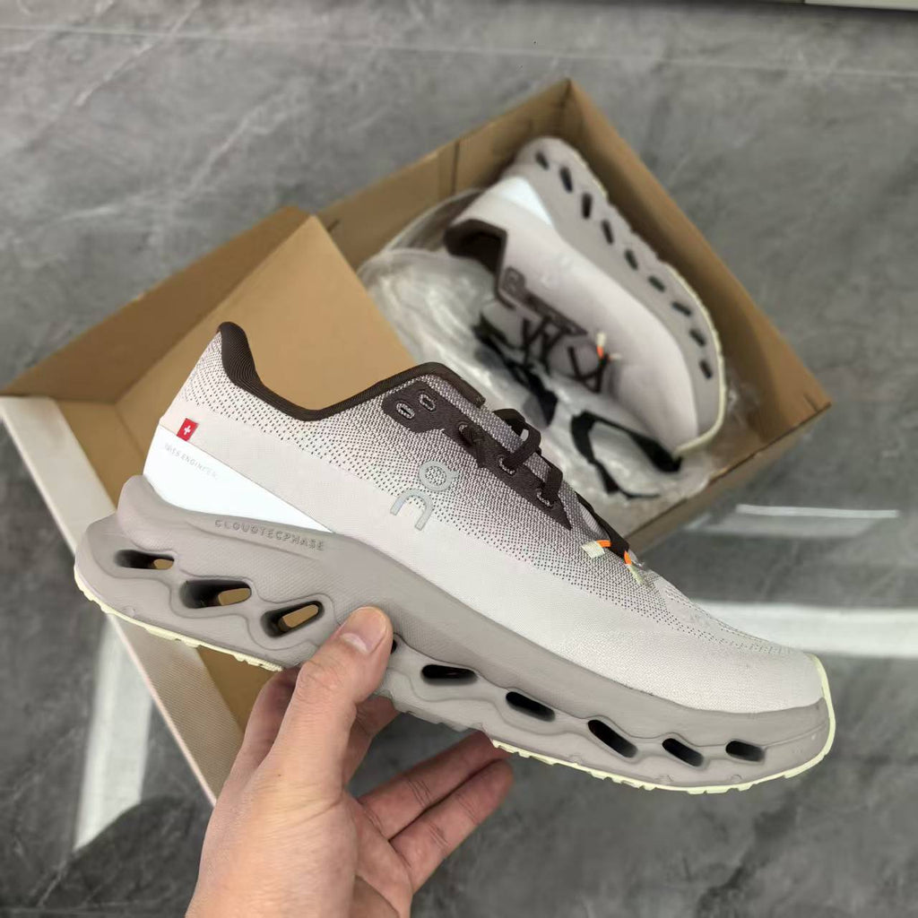 Light Gray and Taupe On Cloudmonster Running Shoes - product image from the listing.