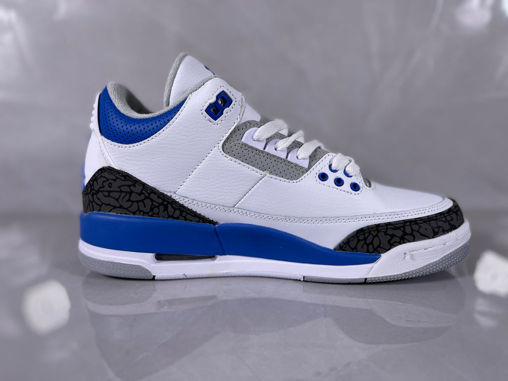 Jordan 3 Retro Sneakers in White and Royal Blue - product image from the listing.