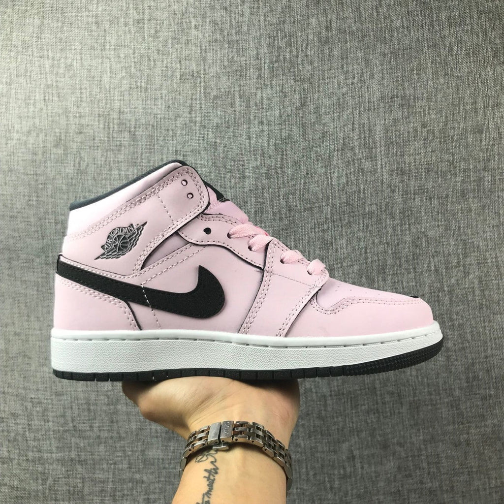 Air Jordan 1 Mid High-Top Sneakers in Pink and Black - product image from the listing.
