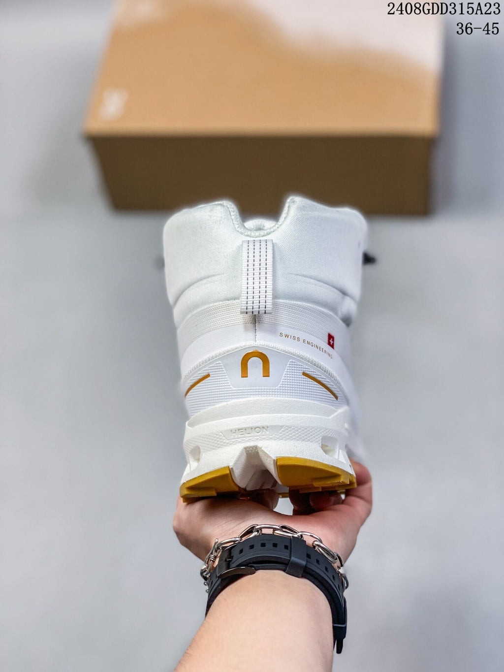 On Cloudnova Flux Trainers White and Mustard - product image from the listing.