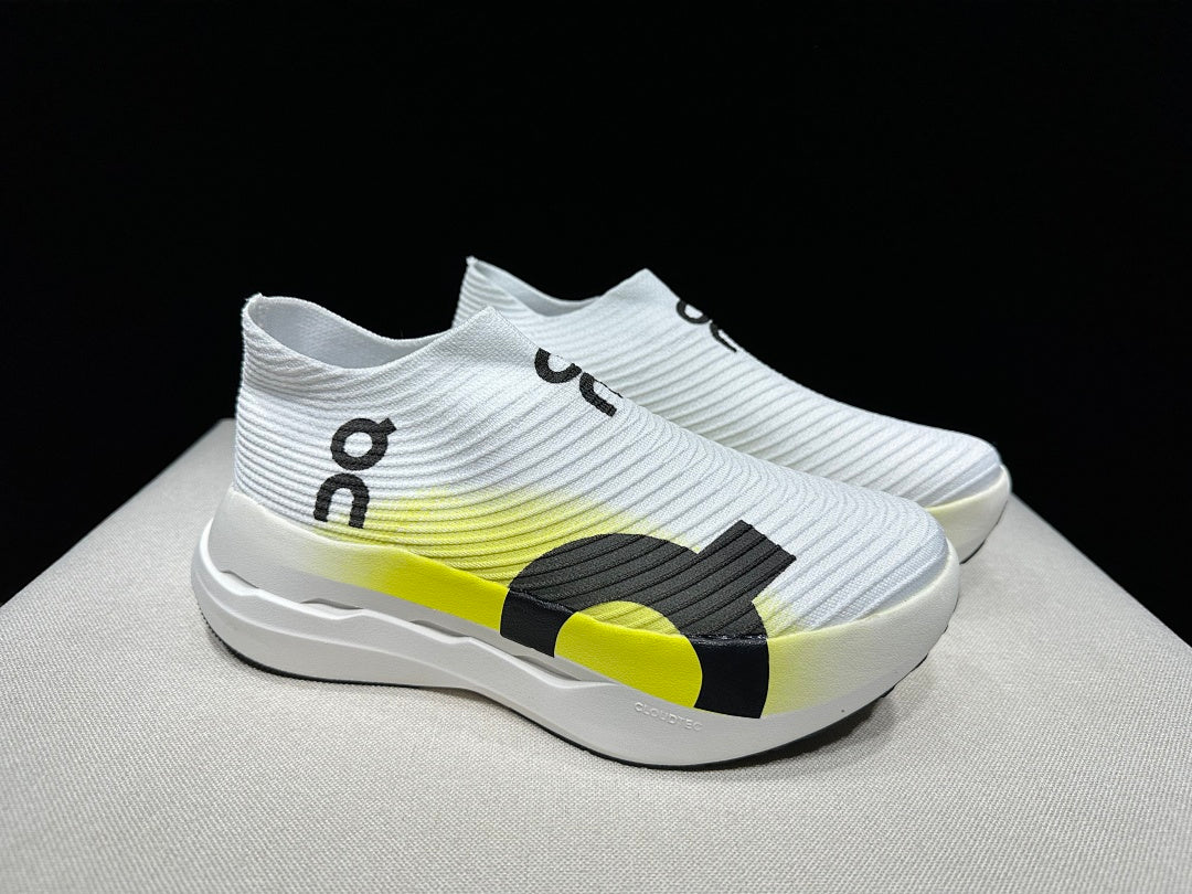 On Cloudboom Strike LS Running Shoes in White Lime - product image from the listing.