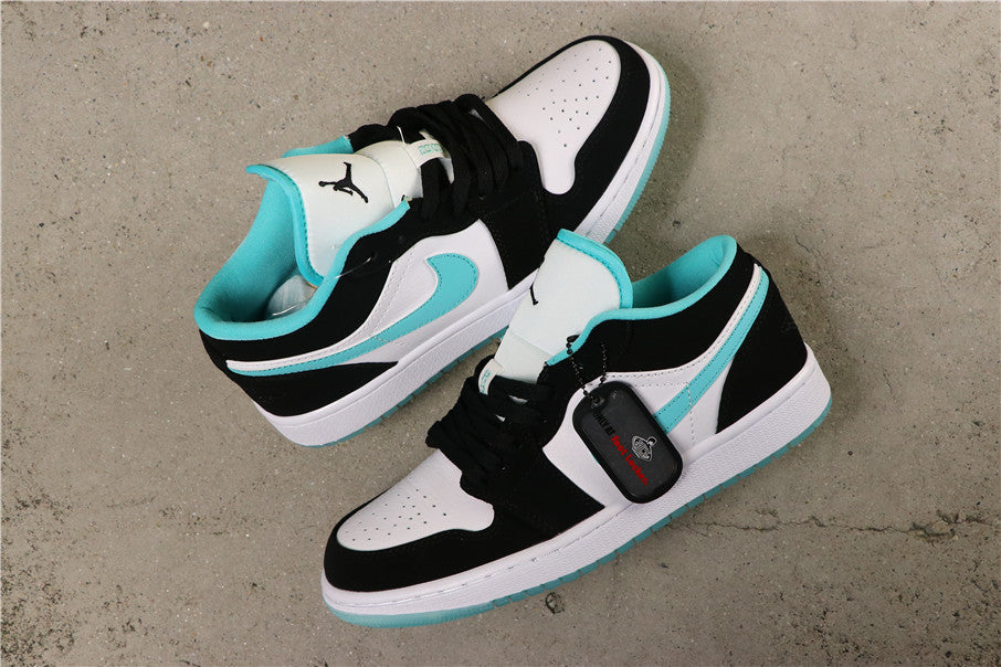 Jordan 1 Low White Island Sneakers in Green Black CQ9828-131 - product image from the listing.