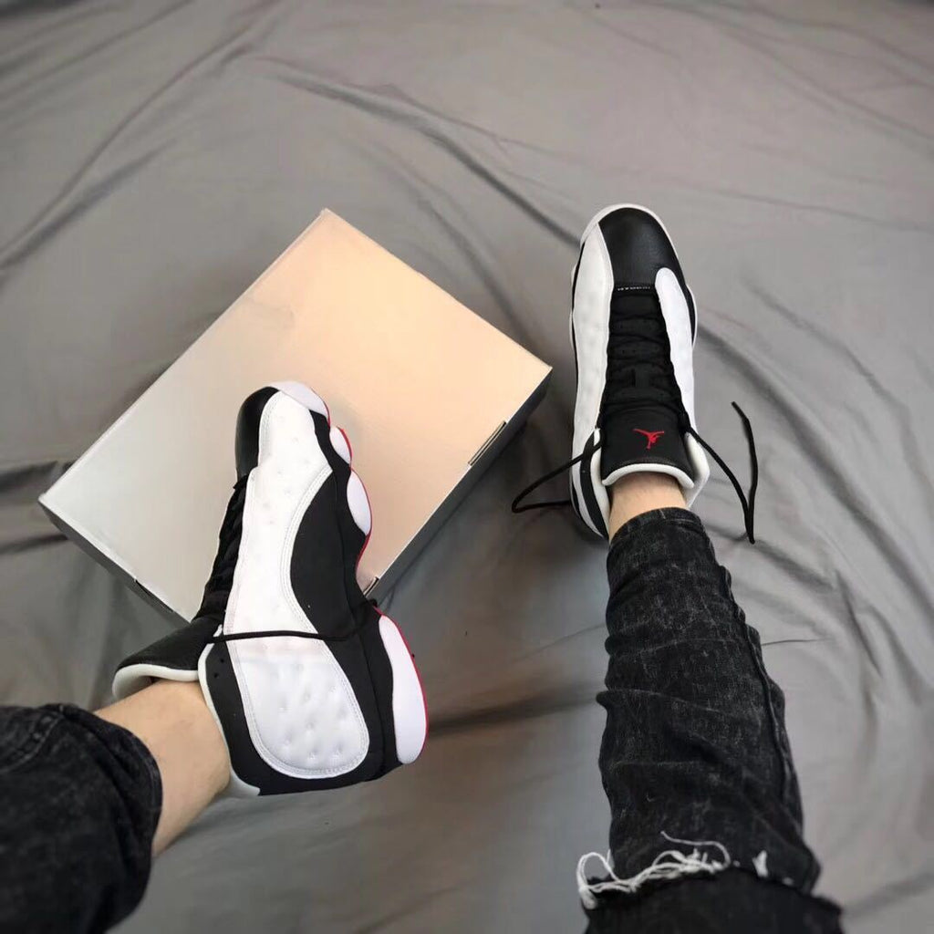 Air Jordan 13 He Got Game Sneakers in Black White Red - product image from the listing.