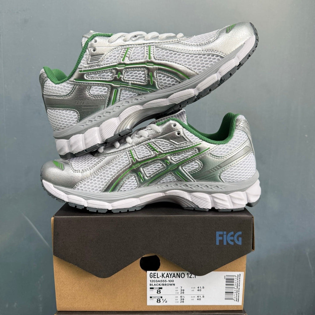 ASICS GEL-KAYANO 12.1 Sneakers in White Silver Green - product image from the listing.