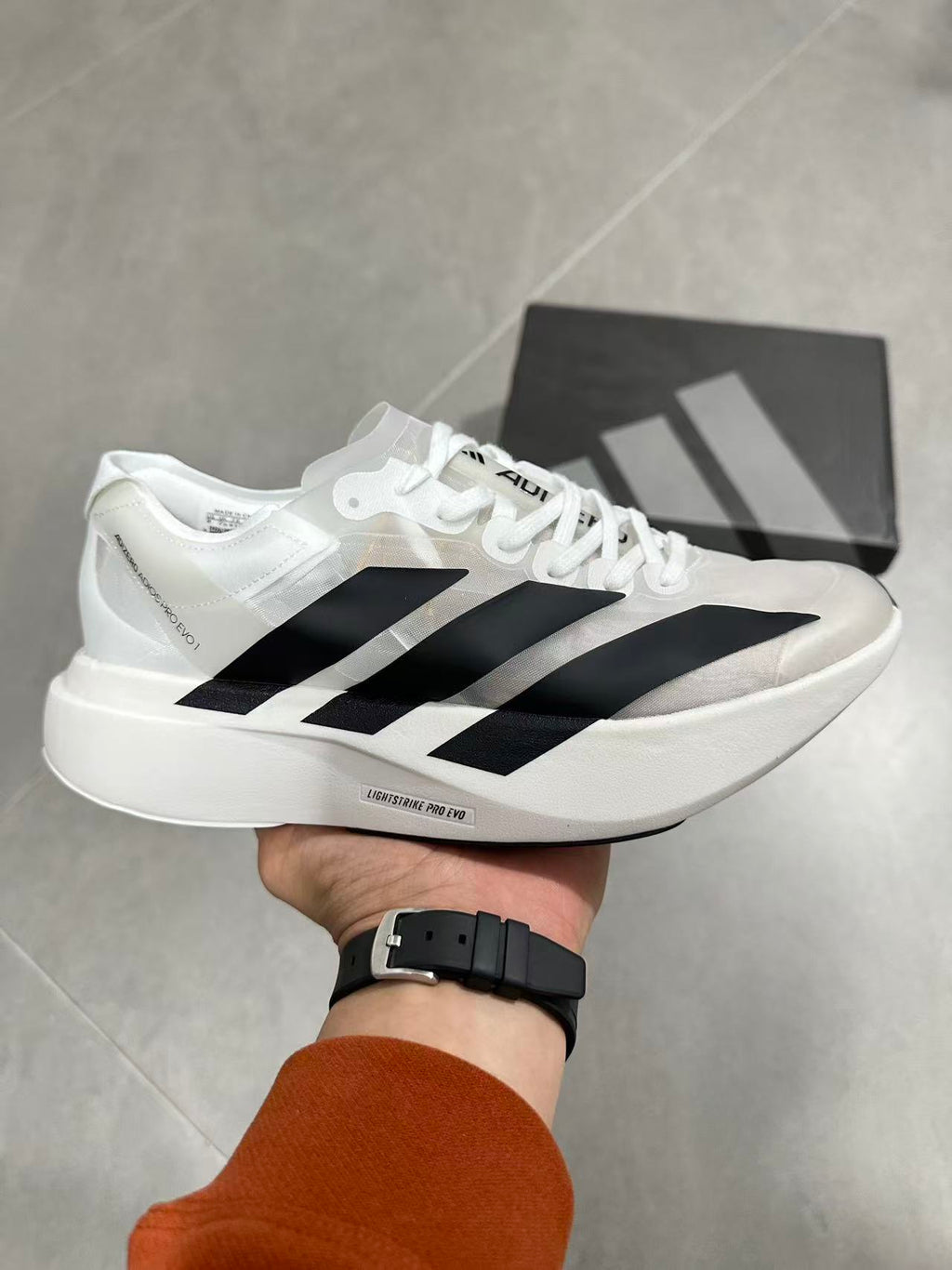 adidas Lightstrike Pro EVO Running Shoes in White Black - product image from the listing.