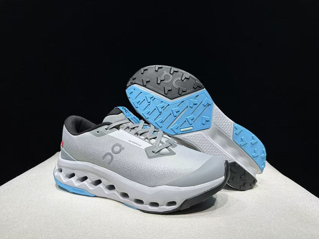 On Cloudsurfer Trail 2 Waterproof Trail Running Shoes in Gray Blue - product image from the listing.