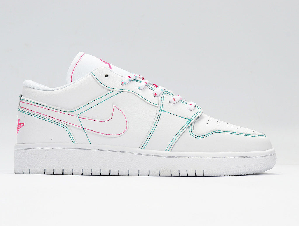 Nike Air Jordan 1 Low Sneakers in White Pink 554723-101 - product image from the listing.
