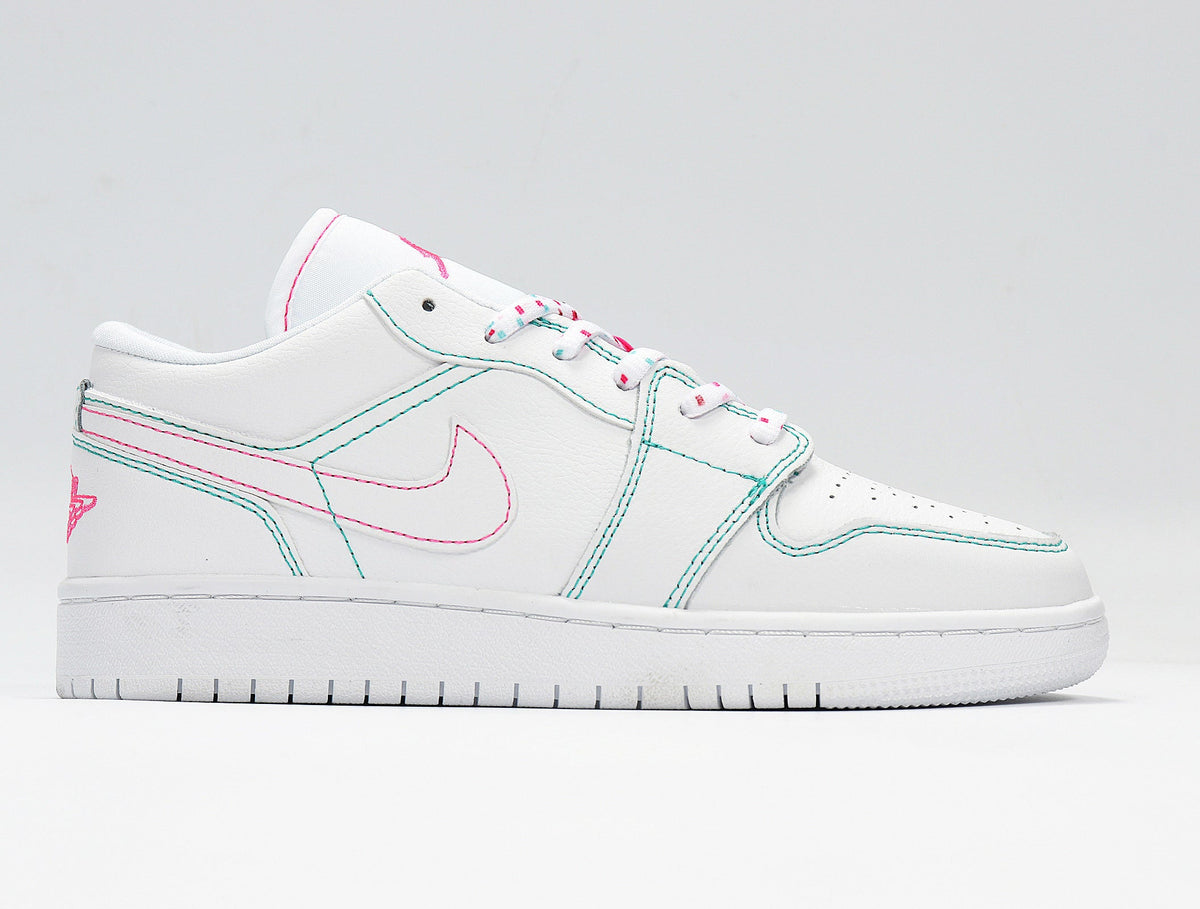 Nike Air Jordan 1 Low Sneakers in White Pink 554723-101 - product image from the listing.