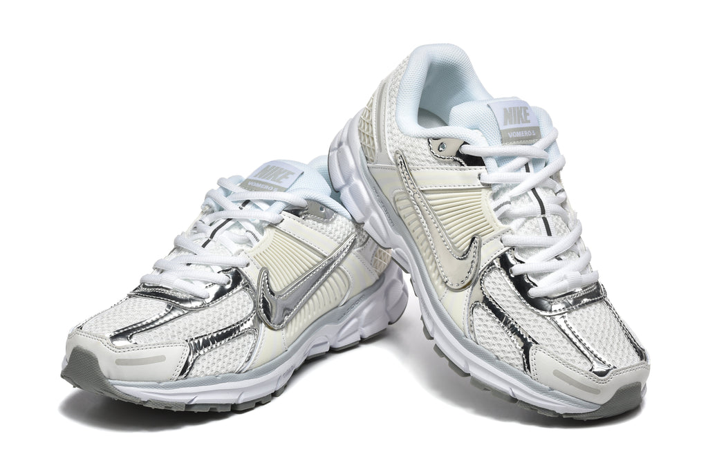 White and Silver Nike Vomero 5 Sneakers - product image from the listing.