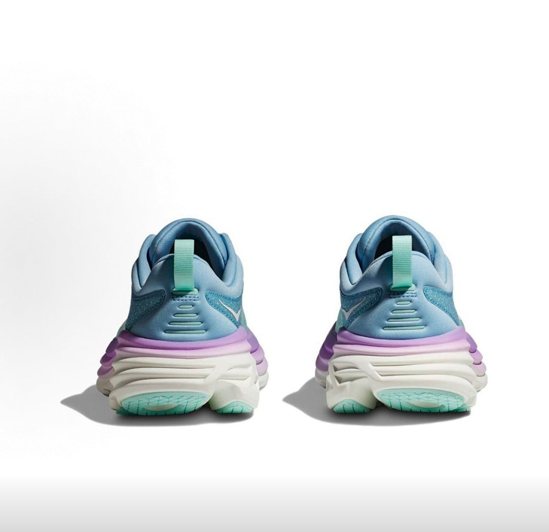 HOKA Bondi 8 Running Shoes in Blue, in Mint and Purple - product image from the listing.