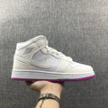 Jordan 1 Mid Grey White Fuchsia High-Cut Sneakers - product image from the listing.