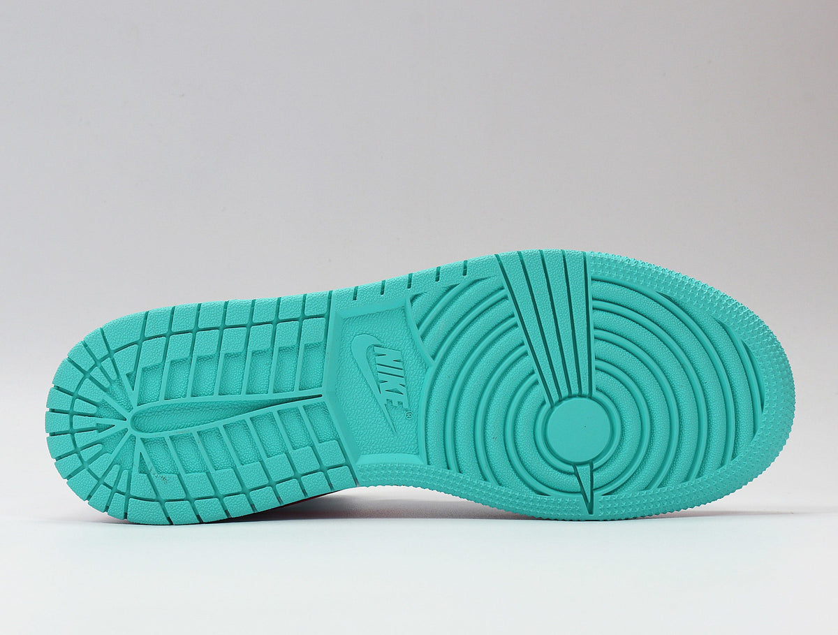 Jordan 1 Mid Sneakers in White Pink Turquoise 555112-102 - product image from the listing.