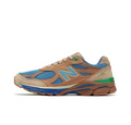 New Balance M990JG3 990v3 Sneakers, in Tan and Blue - product image from the listing.