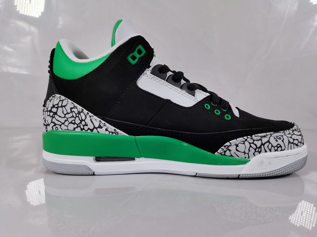 Air Jordan 3 Black Green Elephant Print Sneakers - product image from the listing.