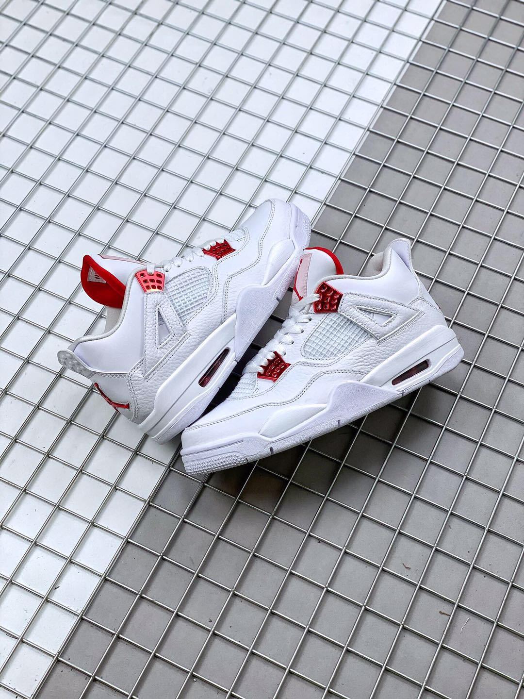 Air Jordan 4 Red Metallic White Red Sneakers - product image from the listing.