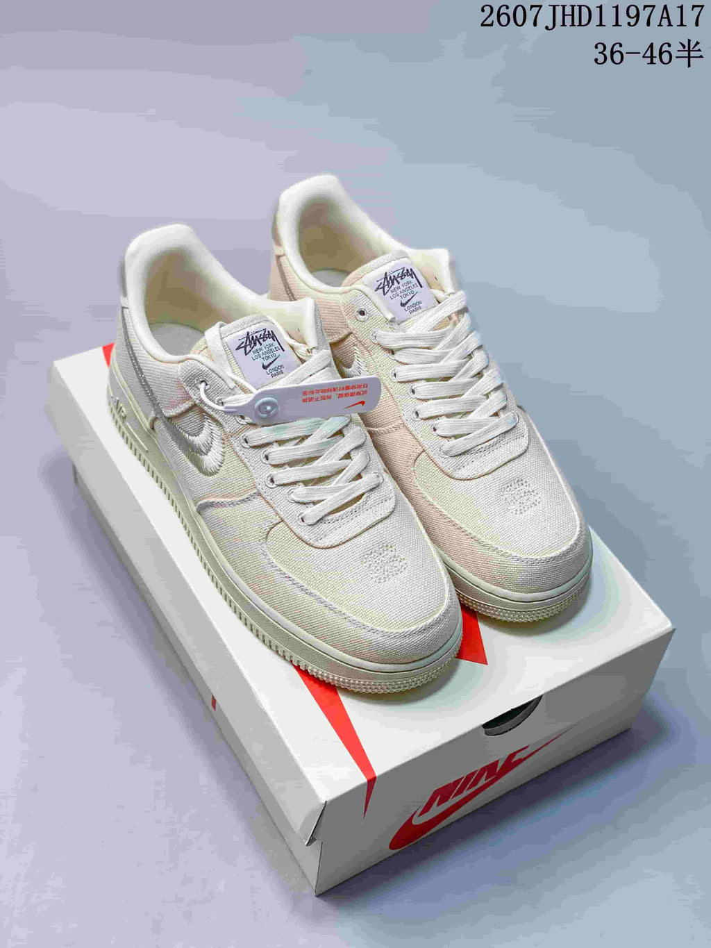 Black and Cream Nike Air Force 1 '07 x Stussy Sneakers - product image from the listing.