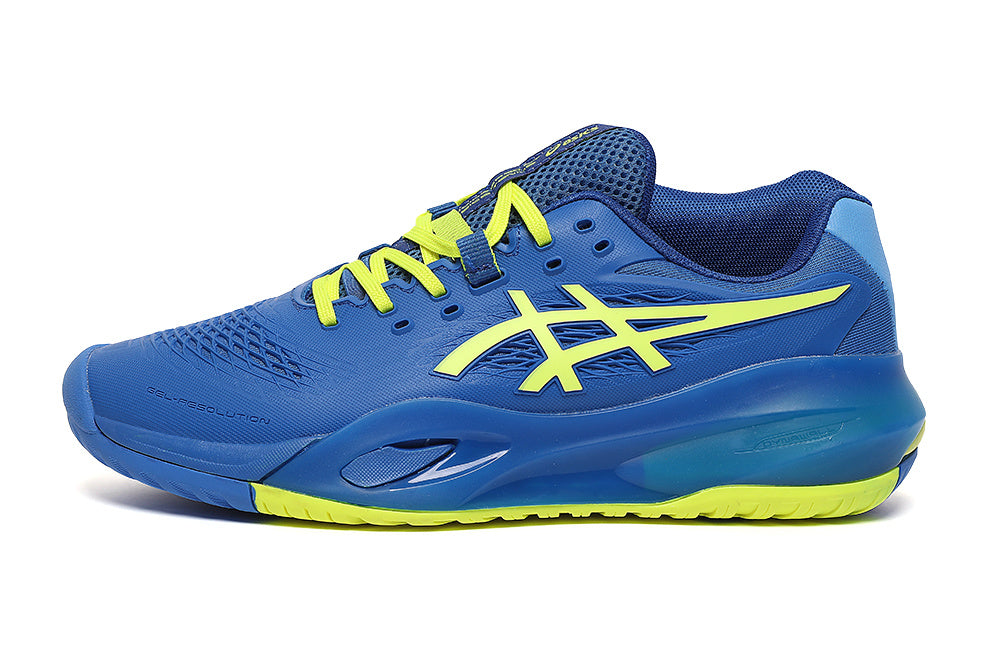 Blue and Lime ASICS GEL-RESOLUTION Tennis Shoes - product image from the listing.