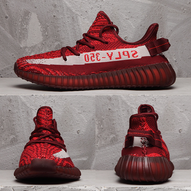 Yeezy 350 V2 Burgundy Zebra Sneakers in Knit - product image from the listing.
