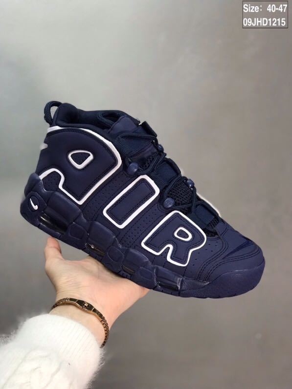 Nike Air More Uptempo Sneakers, in Midnight Navy and White - product image from the listing.