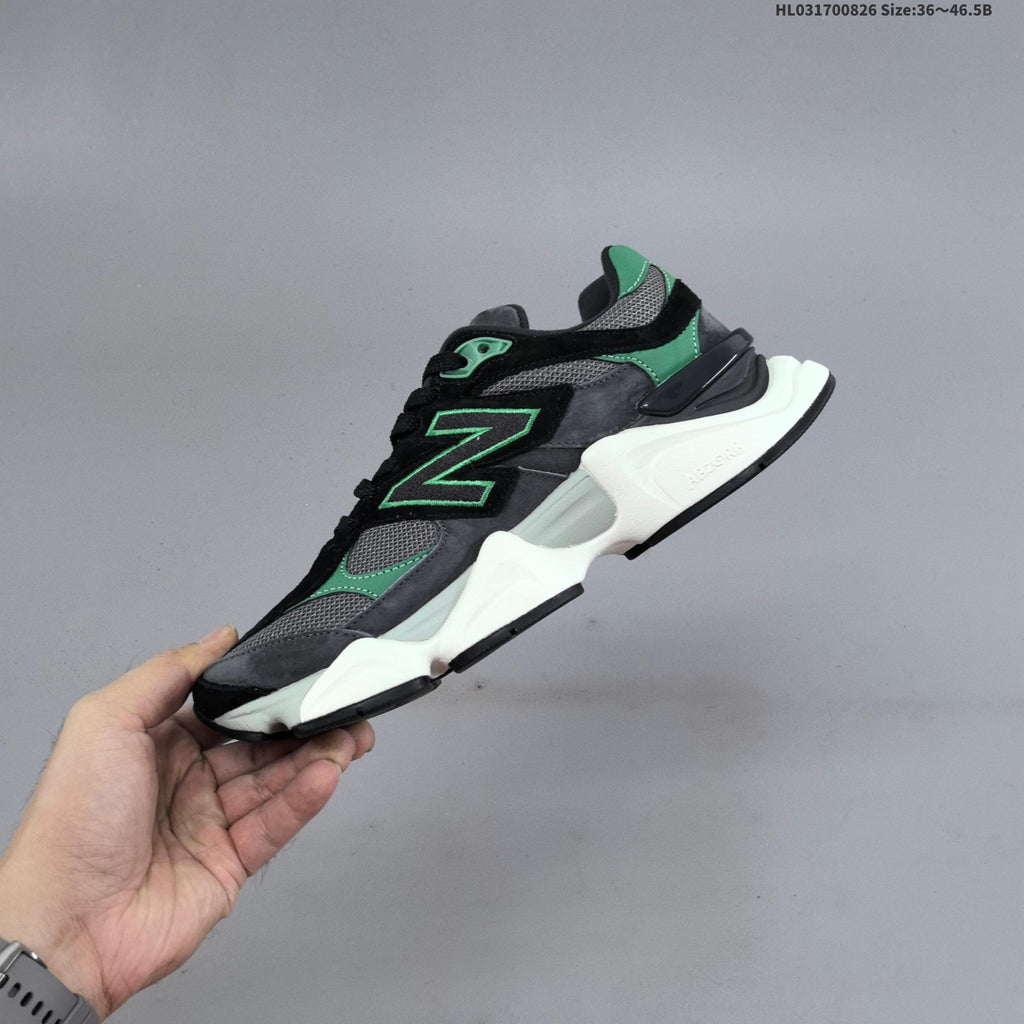 Charcoal and Green New Balance 9060 Sneakers - product image from the listing.