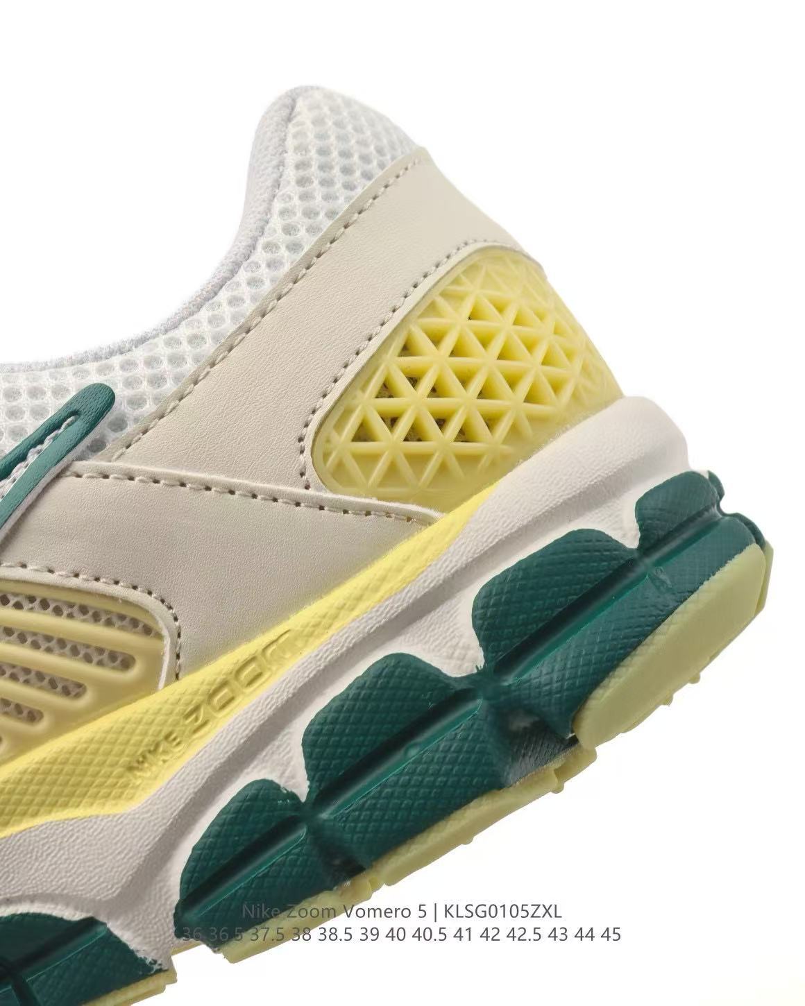 Nike Zoom Vomero 5 Sneakers, in Light Grey and Yellow Green - product image from the listing.