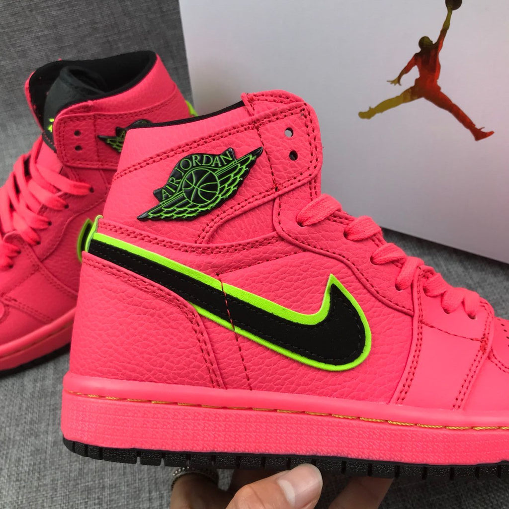 Pink and Black Air Jordan 1 Mid Sneakers AQ9131-600 - product image from the listing.