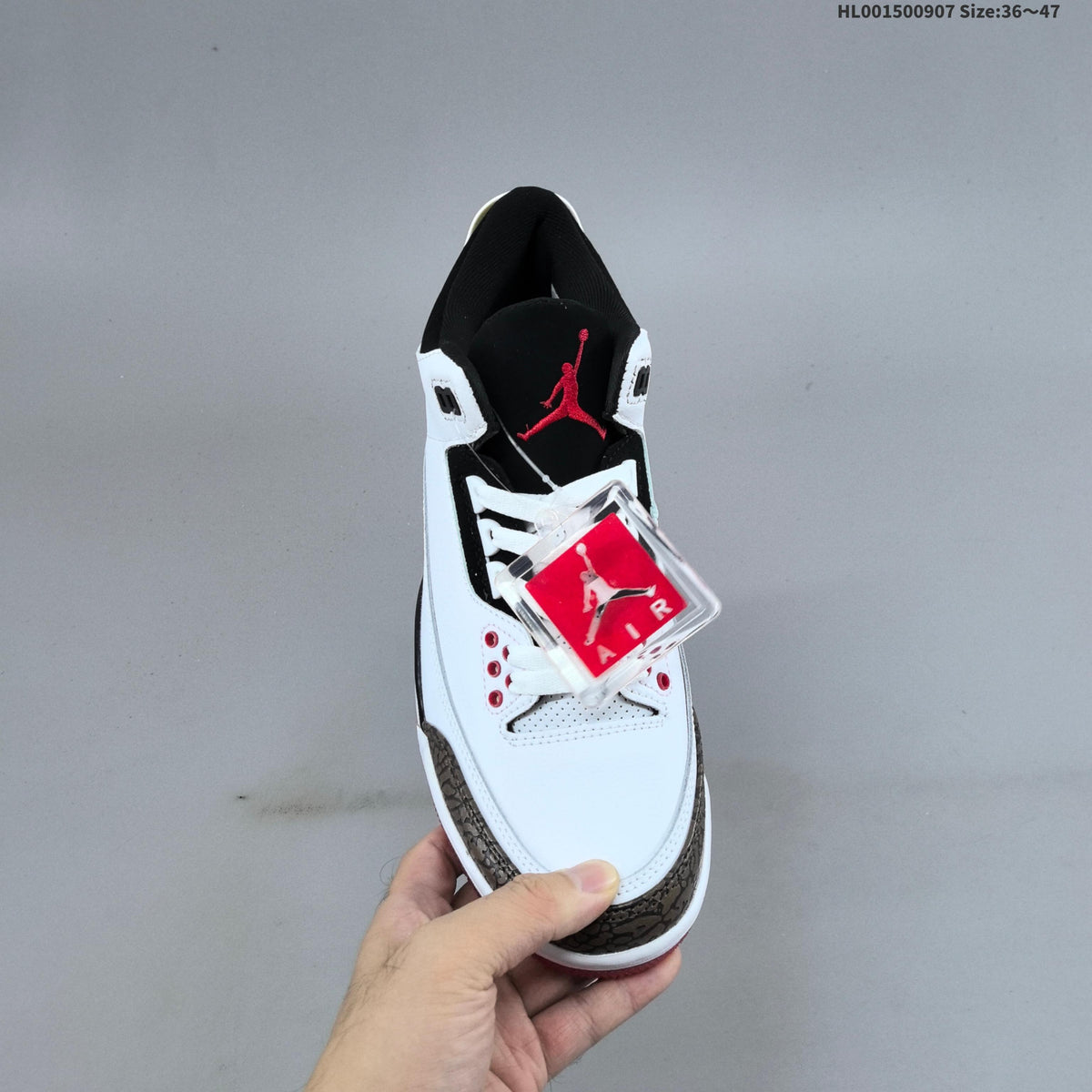 Air Jordan 3 OG World's Best Dad Sneakers in White Black Red - product image from the listing.