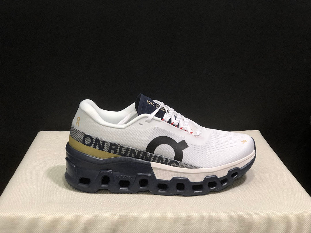 On Cloudmonster 2 Running Shoes, in White and Midnight - product image from the listing.