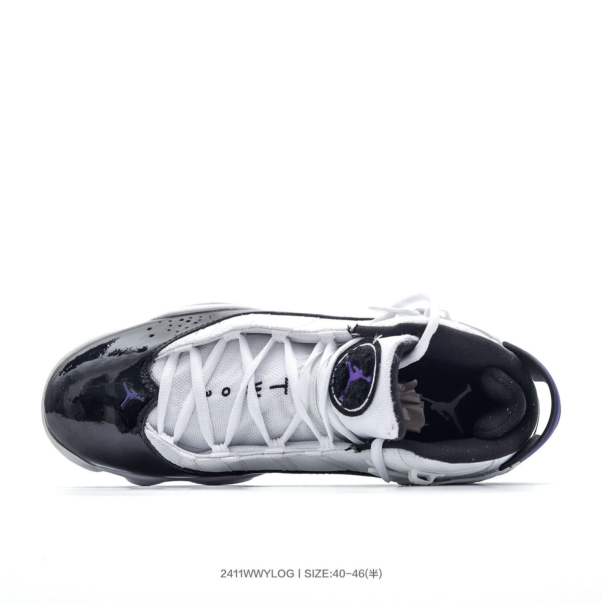 Jordan 6 High-Top Sneakers in White Black Purple - product image from the listing.