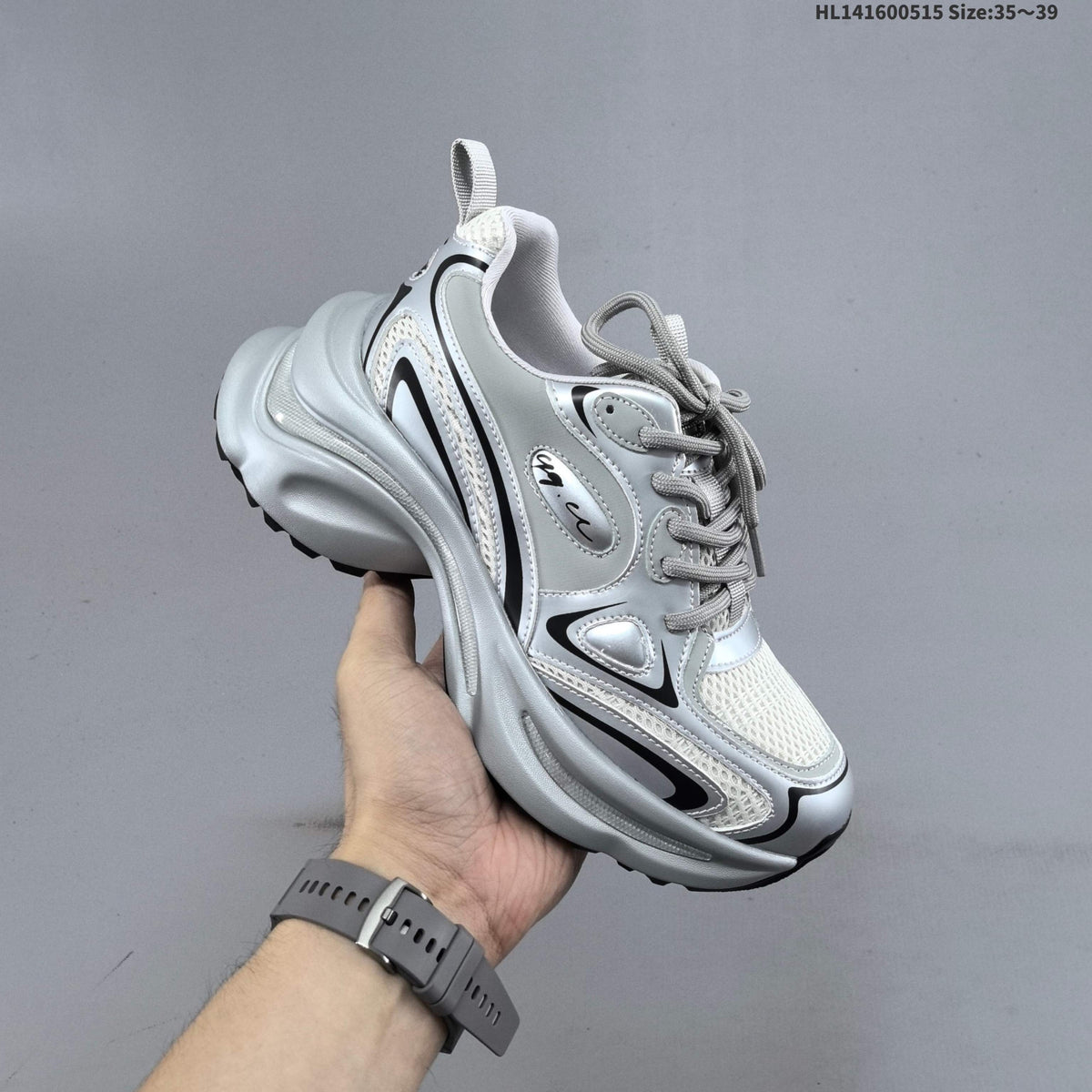 GG-CC G23X4317B Chunky Platform Sneakers, in Silver and White - product image from the listing.