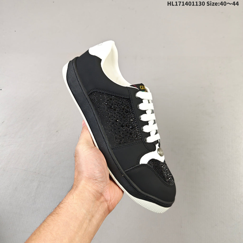 Gucci Screener Distressed Low-Top Sneakers in Black and White HL171401130 - product image from the listing.