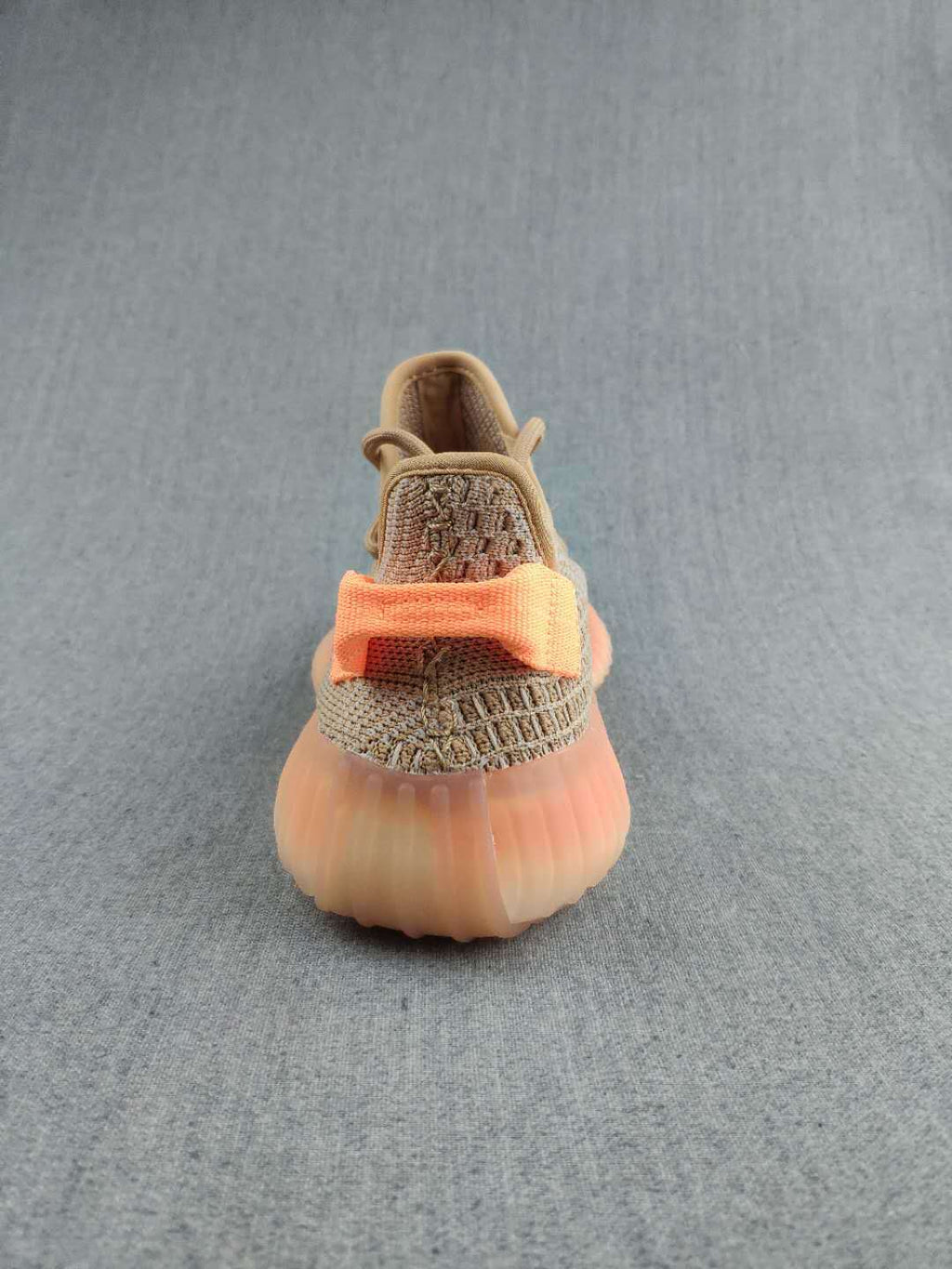 Gray and Coral Yeezy 350 V2 Knit Sneakers - product image from the listing.