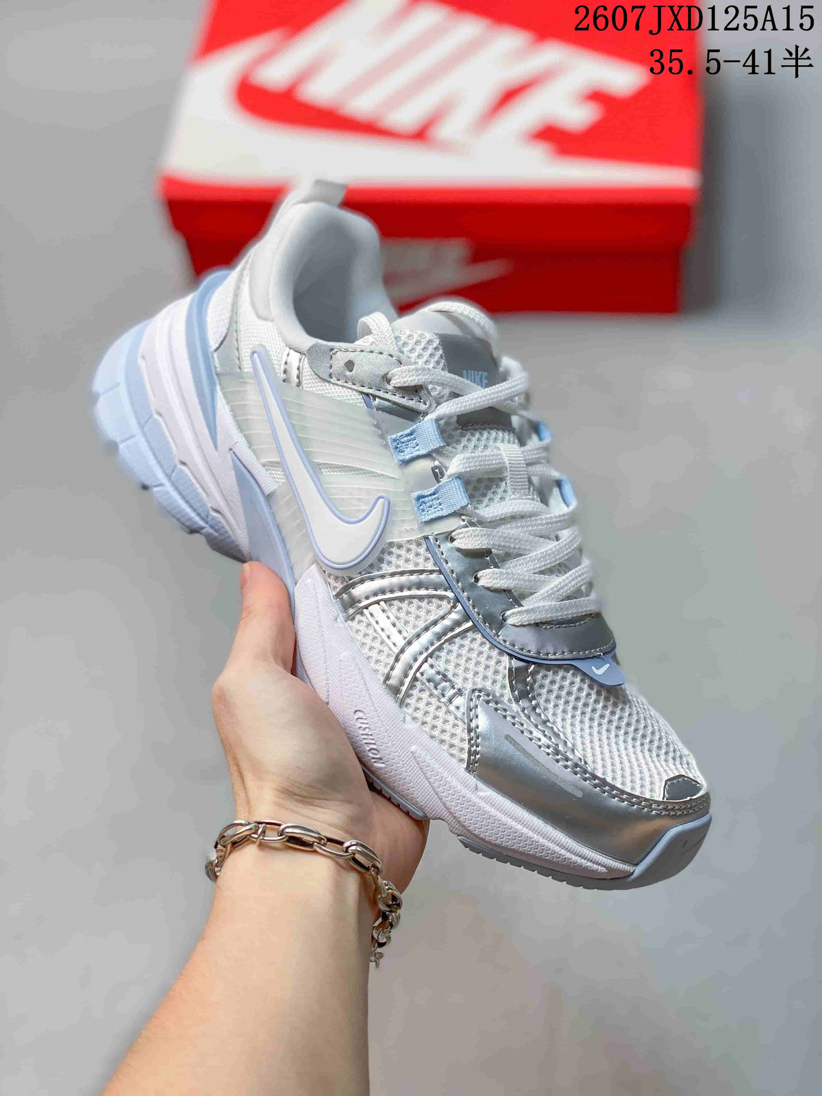 Women's Nike V2K Run Sneakers Silver White FD0736 - product image from the listing.