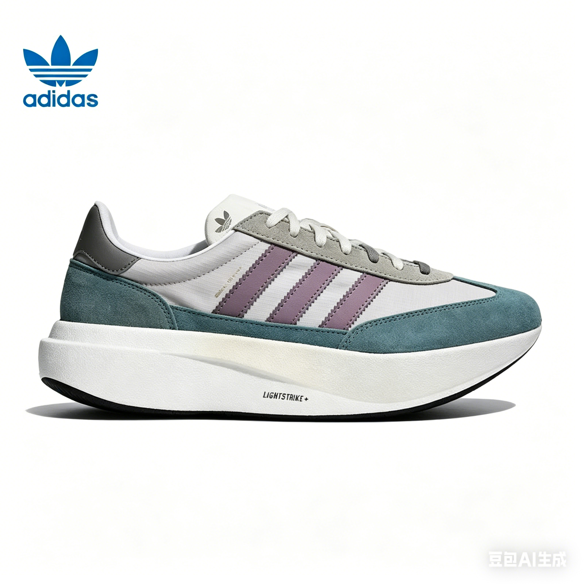 Adidas White and Green Platform Trainers with Mauve Stripes - product image from the listing.