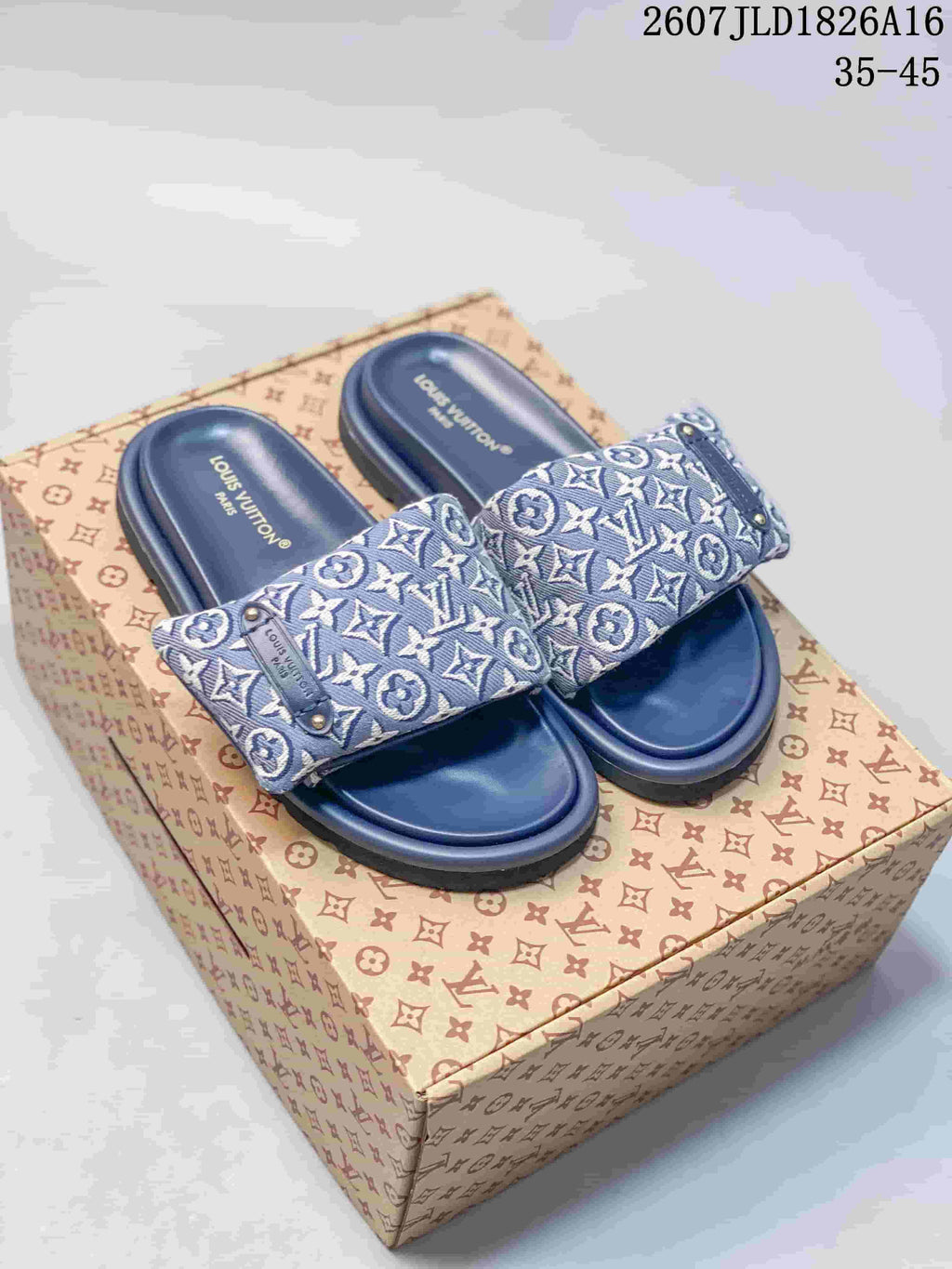 Louis Vuitton Pool Pillow Monogram Slides in Blue Beige JLD1826A16 - product image from the listing.
