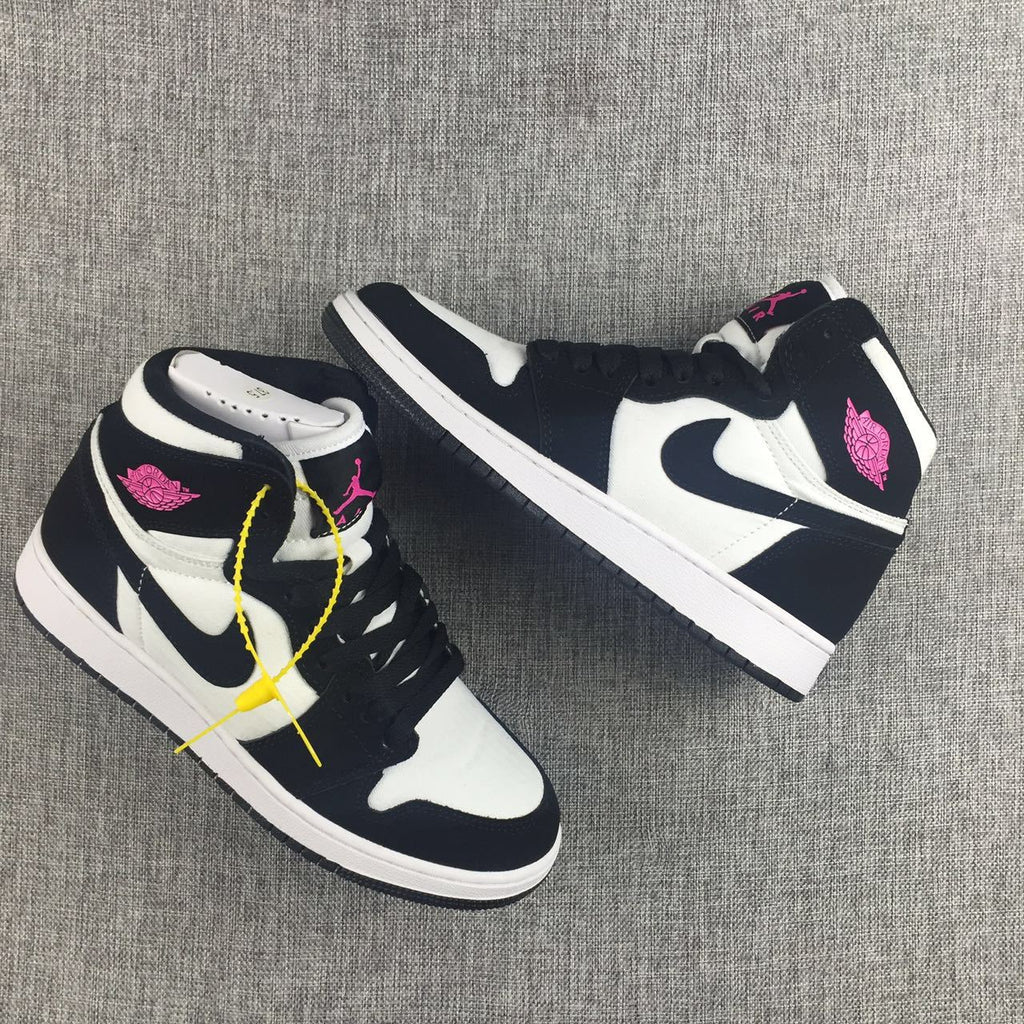 Air Jordan 1 High Black White Pink Sneakers - product image from the listing.
