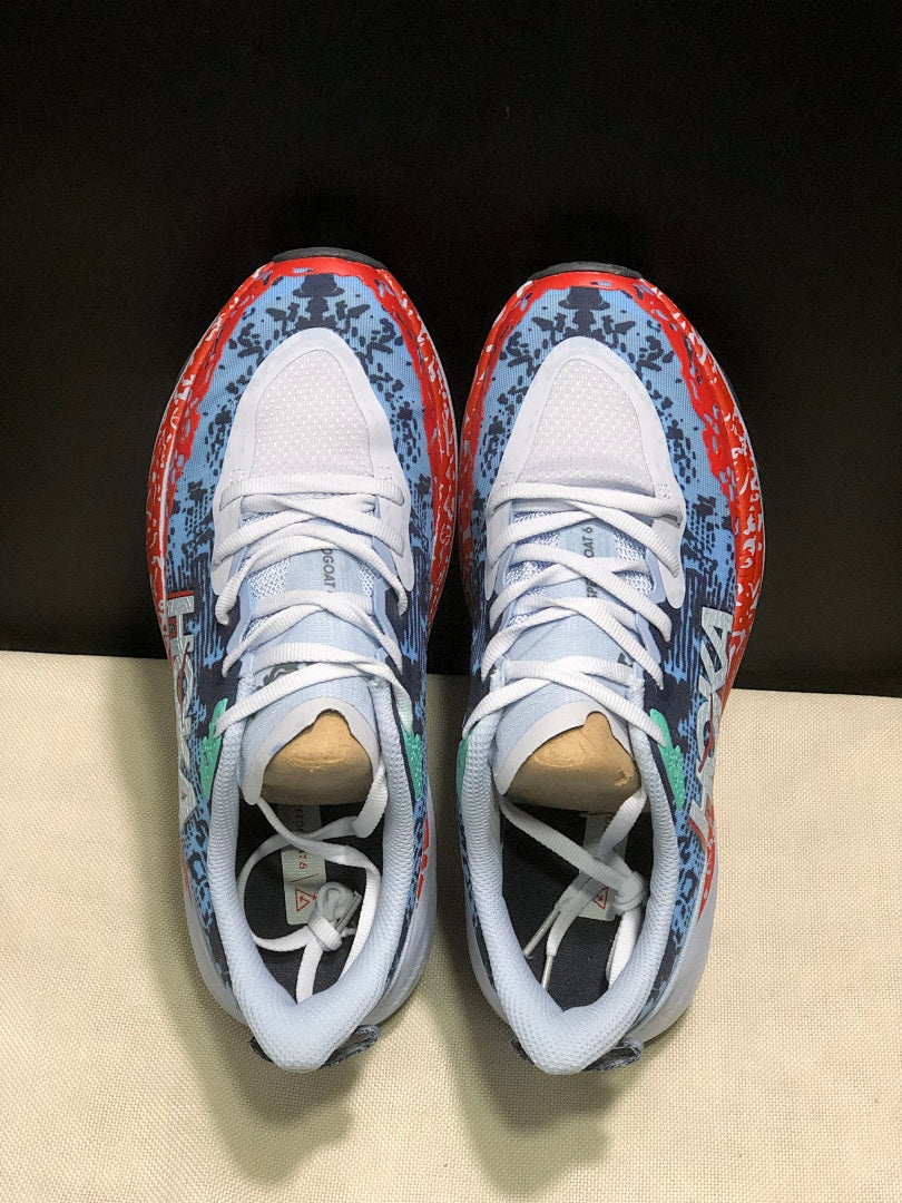 HOKA Speedgoat 6 Trail Running Shoes, in Blue and Orange - product image from the listing.