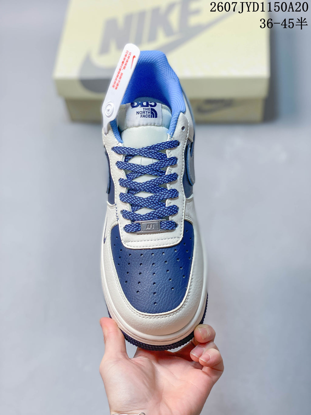 Nike Air Force 1 '07 Blue White Custom Trainers - product image from the listing.