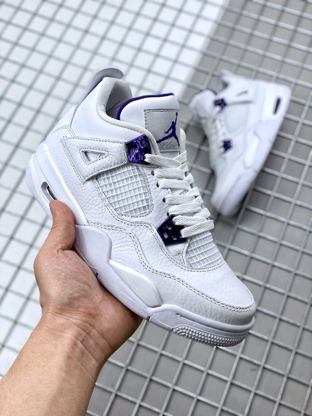 Air Jordan 4 Court Purple White and Purple Sneakers - product image from the listing.