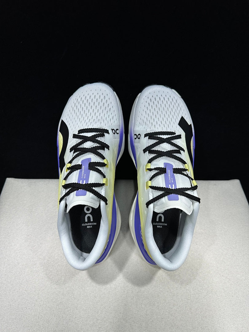 On Cloudboom Max Running Shoes, in White Yellow Purple - product image from the listing.