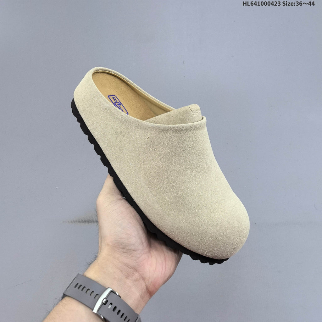 Birkenstock Suede Clog Mule in Tan or in Cream - product image from the listing.