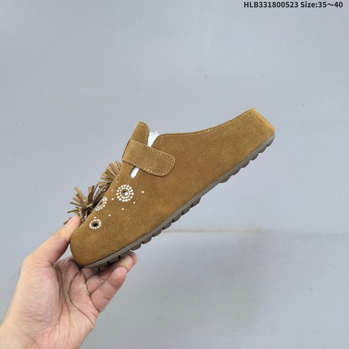 Brown Embellished Backless Slip-On Clogs with Buckle - product image from the listing.