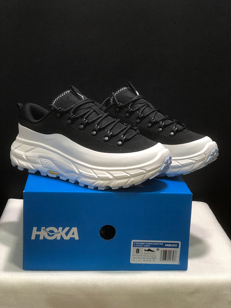 HOKA ONE ONE Tor Summit Black White Trail Trainers - product image from the listing.