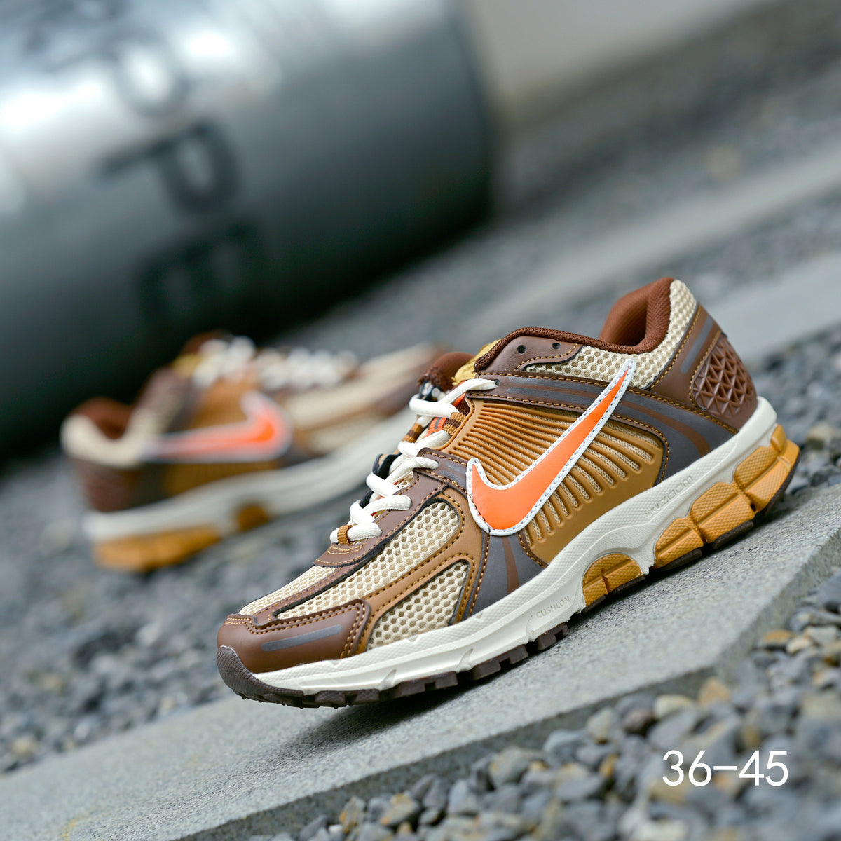 Brown and Orange Nike Air Zoom Vomero 5 Sneakers - product image from the listing.