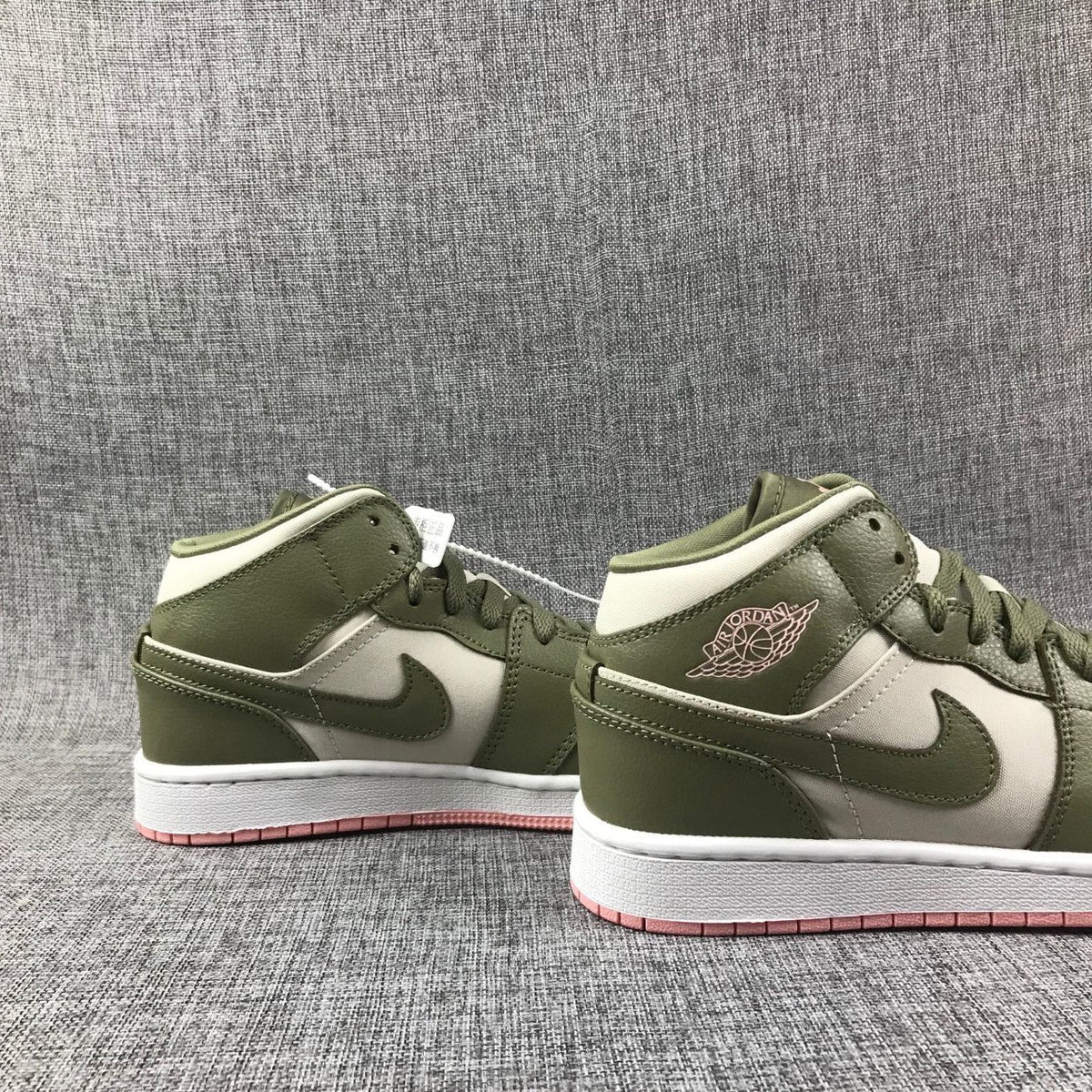 Olive Green and White Air Jordan 1 Mid GG Sneakers - product image from the listing.