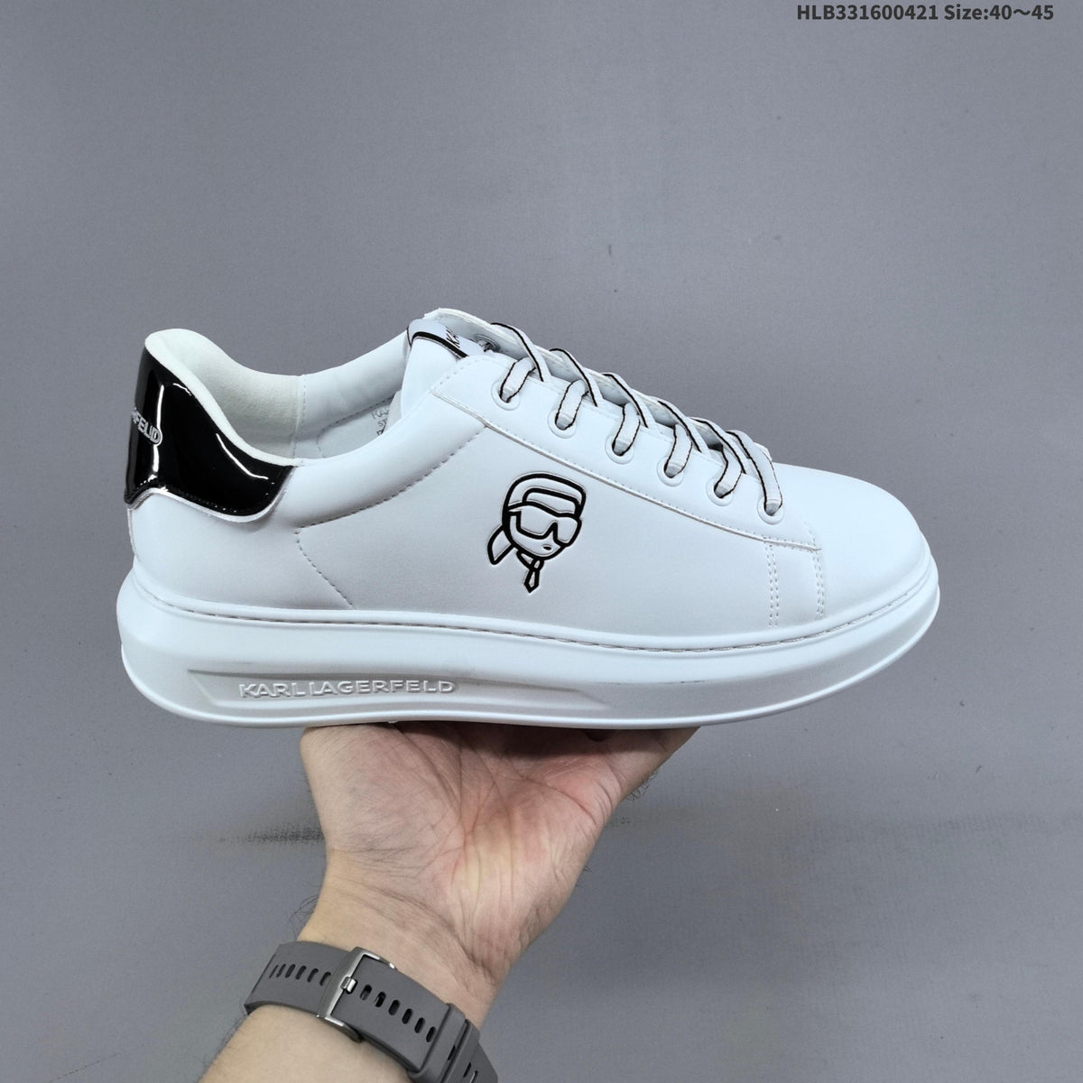 Karl Lagerfeld White Low-Cut Lace-Up Sneakers with Logo - product image from the listing.