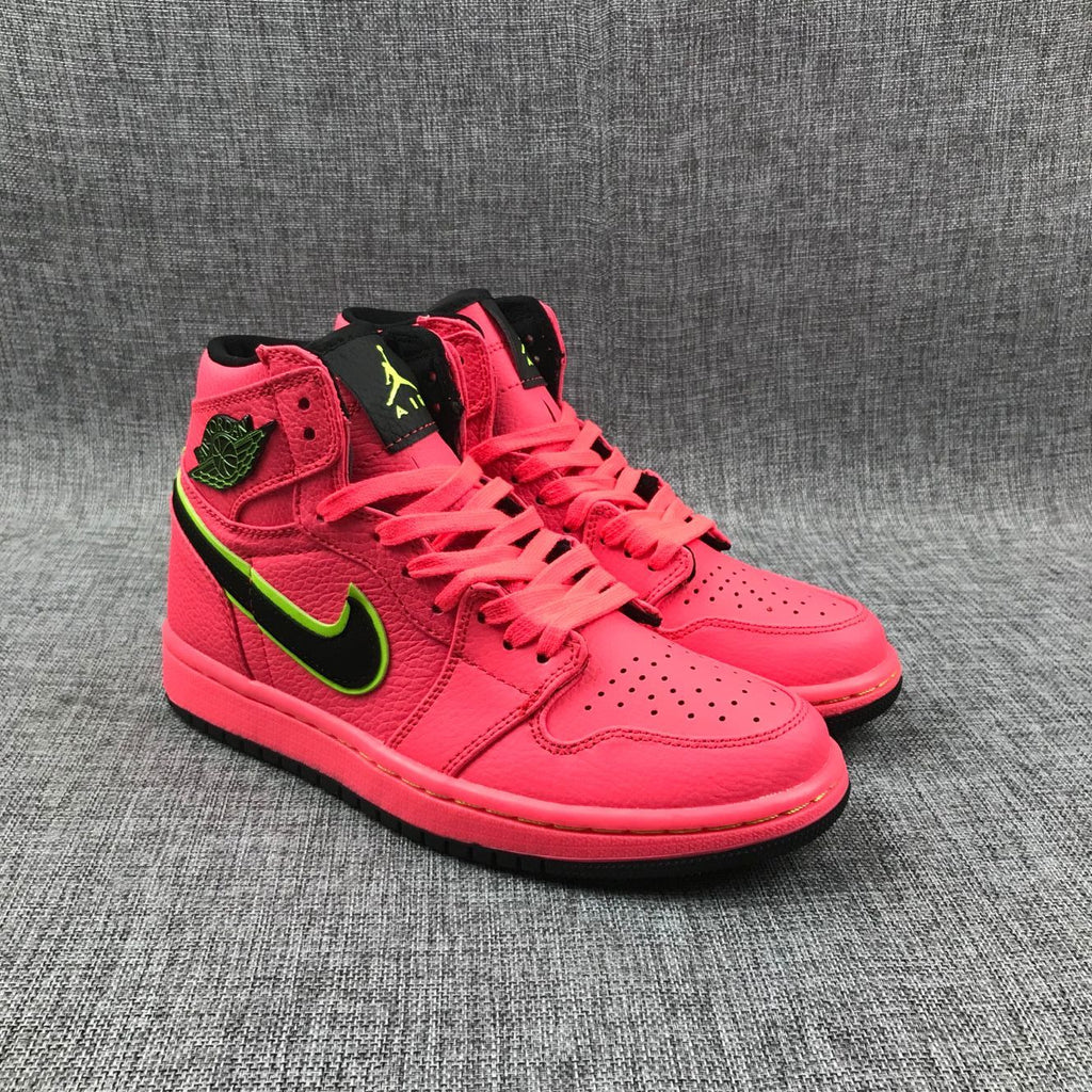 Pink and Black Air Jordan 1 Mid Sneakers AQ9131-600 - product image from the listing.