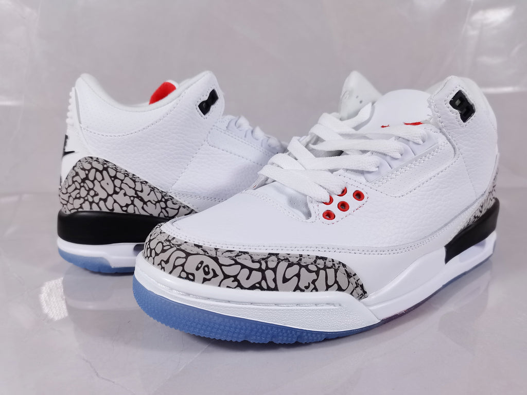 White Red Sneakers with Elephant Print - Air Jordan 3 Retro - product image from the listing.