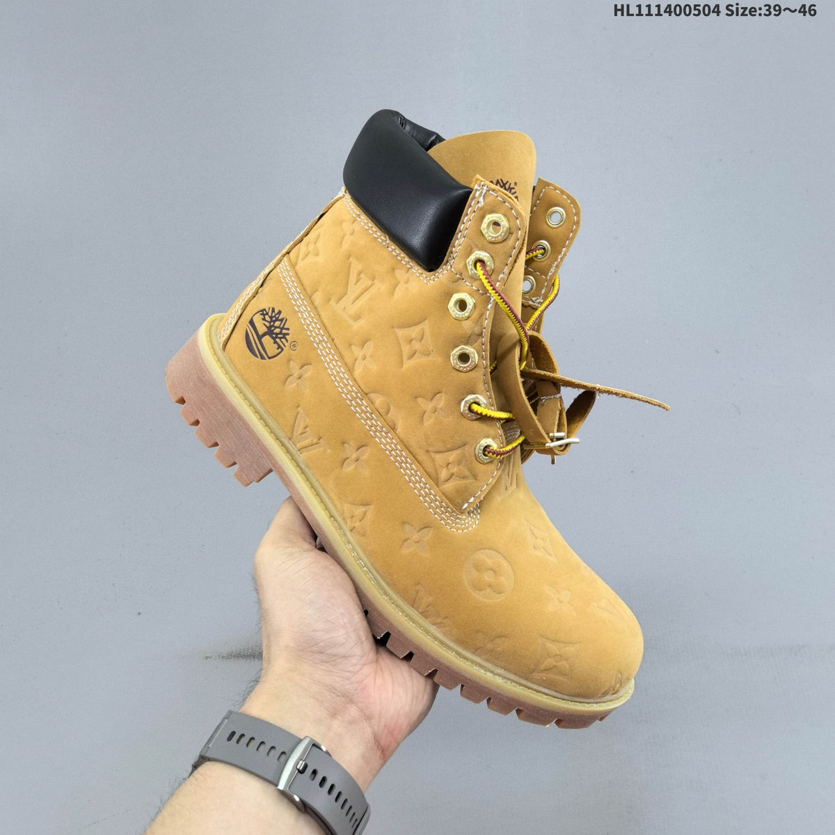 Timberland 6-Inch Style High-Cut Boots, Wheat Monogram - product image from the listing.
