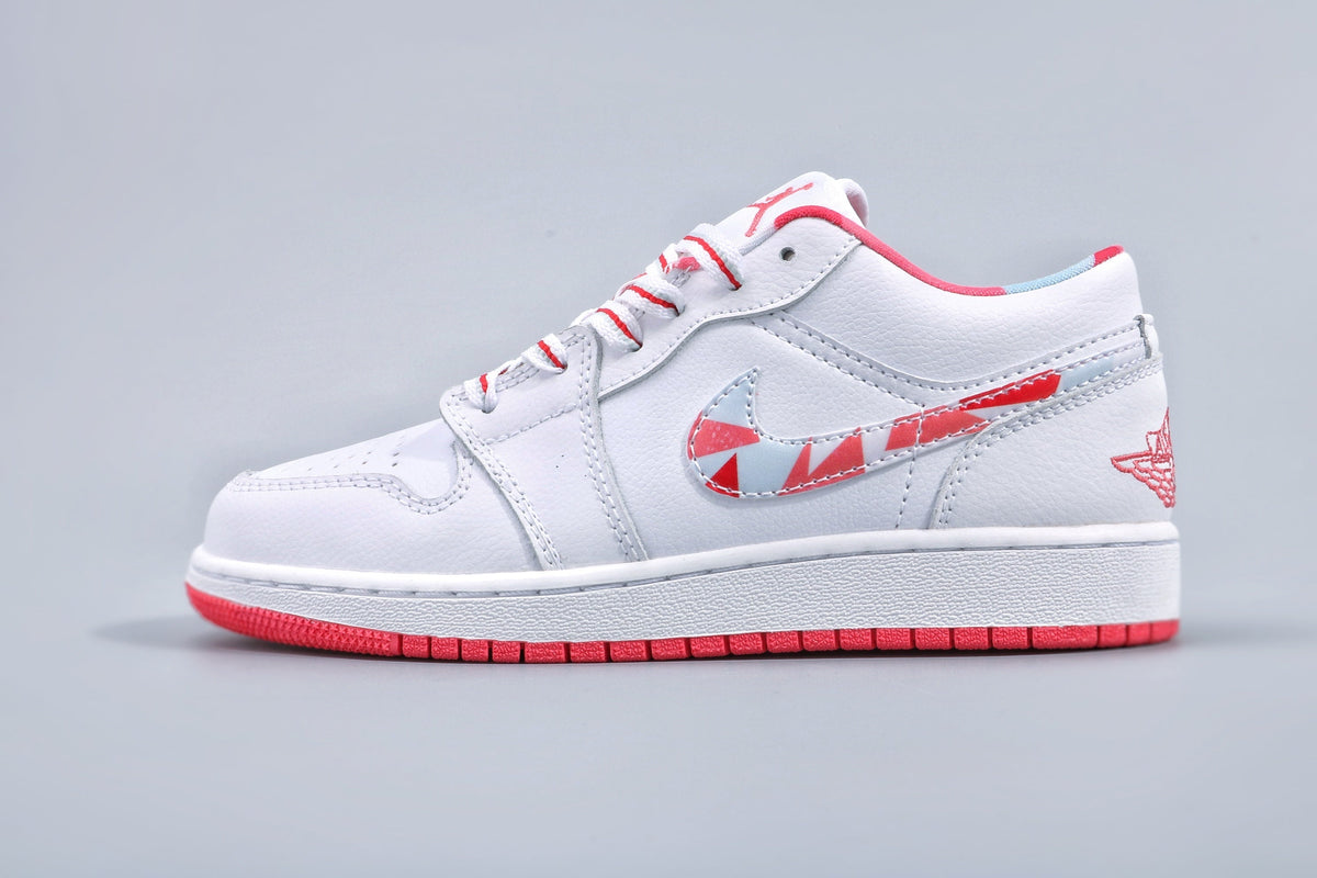 Women's Nike Air Jordan 1 Low White and Pink Sneakers - product image from the listing.